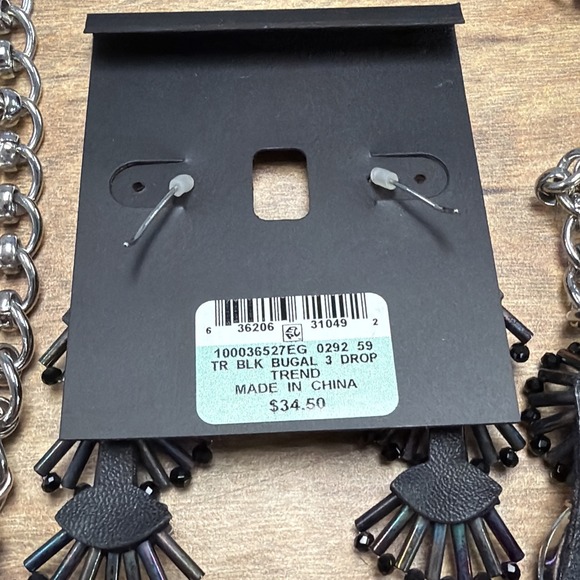 Inc Black Statement Bib Necklace Art Deco Gothic Glam 18" Necklace With Earrings - Picture 6 of 6